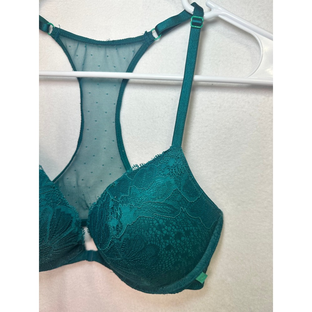 Victorias‎ Secret Emerald Green Lace Push-Up Bra Front Close Racerback 32D - Picture 4 of 8